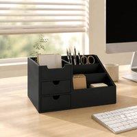 STILVORA Desk Organiser with 7 Compartments & 2 Drawers in Black