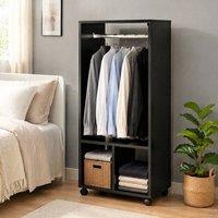 STILVORA Open Wardrobe with 2 Shelves & Wheels in Black