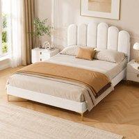 STILVORA 4ft6 Double Upholstered Bed Frame with Storage, Beige