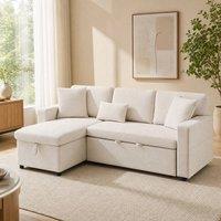 STILVORA 3 Seater Sofa Bed with USB, Storage & Beige Fabric