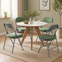 STILVORA Set of Four Folding Chairs with Corduroy Upholstery in Green