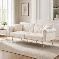 STILVORA 2-Seater Sofa Bed with Adjustable Backrest & Storage in Cream