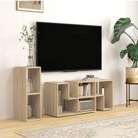 STILVORA TV Stand with Storage Shelves, Grey in Natural