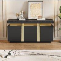 STILVORA Black & Gold Sideboard with 3 Doors & Adjustable Shelves