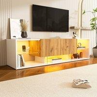 STILVORA TV Stand with 2 Drawers & LED, White & Natural