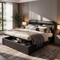 STILVORA 5ft King Upholstered Hydraulic Bed with Storage in Black
