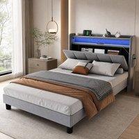 STILVORA Single Upholstered Bed with Storage, LED & USB in Grey