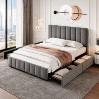 STILVORA 4ft6 Double Upholstered Bed with Storage Drawers in Grey