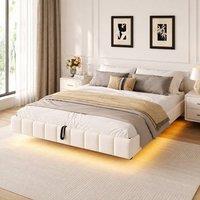 STILVORA Double Bed Frame with Hydraulic Storage & LED Lights in Beige