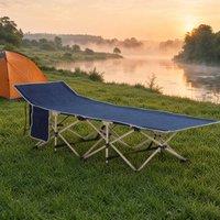 STILVORA Camping Cot Folding Design with Side Pocket Blue | Size: Small Single