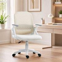 STILVORA White Mesh Office Chair with Flip-up Armrests