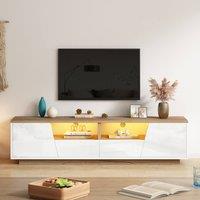 STILVORA TV Stand with LED Lighting, Drawers & Cabinets, White & Oak