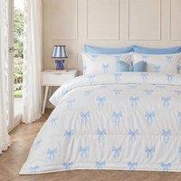 OHS Bows 10.5 Tog Coverless Duvet with Pillowcase Bedding Set in Blue | Size: King