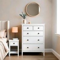 Home Source Chest 5 Drawers White Clothing Organiser MDF Bedroom Compact 80cm Wide