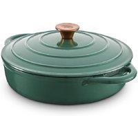Tower BO800253GRN Shallow Cast Iron Casserole Pan with Durable Enamel Interior, 28cm, Verdigris Green