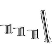 Balterley Current Deck Mount Round 4 TH Bath Shower Mixer Tap, Shower Kit Chrome in Silver