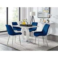 FurnitureboxUK Giovani 4 Grey Dining Table & 4 Pesaro Silver Leg Chairs in Navy