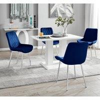 FurnitureboxUK Imperia 4 Seater Modern White High Gloss Rectangular Dining Table & 4 Persaro Velvet Chairs in Navy