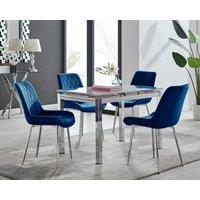 FurnitureboxUK Enna White Glass Extending 4-6 Seater Dining Table & 4 Pesaro Soft Velvet Chairs in Navy