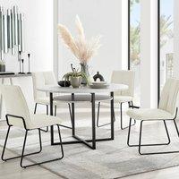 FurnitureboxUK Adley Grey Concrete Effect Round Dining Table & 4 Halleyy Fabric Chairs in Cream