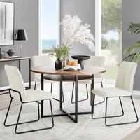FurnitureboxUK Adley Brown Wood Storage Dining Table & 4 Halleyy Chairs in Cream