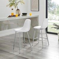 FurnitureboxUK Corona Set of 2 Counter Stools - Faux Leather Counter Stools With Silver Legs - Kitchen Island Stool in White