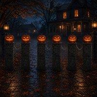 Samuel Alexander Pack of 2: 97cm x 1.2m Light up Halloween Pumpkin Fence with LEDs