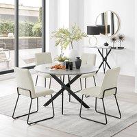 FurnitureboxUK Novara Grey Concrete Effect Black Leg 120cm Round Dining Table & 4 Halley Chairs in Cream