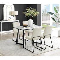 FurnitureboxUK Carson White Marble Effect Dining Table & 4 Halleyy Chairs in Cream