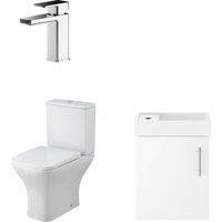 Balterley Cloakroom Wall Hung Vanity, Toilet, Cistern, Seat & Tap - White/Chrome in Green