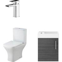 Balterley Wall Hung Vanity, Toilet, Cistern, Seat & Mini Tap - Anthracite/Chrome in White