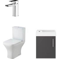 Balterley Wall Hung Vanity, Toilet, Cistern, Seat & Mini Tap - Gloss Grey/Chrome in Black