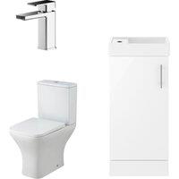 Balterley Cloakroom Vanity Basin, Tap & Toilet Set - Gloss White/Chrome in White