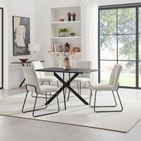 FurnitureboxUK Leonardo Black Top Dining Table & 4 Halley Dark Grey Fabric Chairs in Cream
