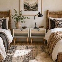 Wyld Haus Leel Set of 2 Oak & White Bedside Tables with Drawer & Shelf in Light Oak