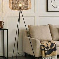 Wyld and Coco Floor Lamp - Woven Bamboo Shade 120 cm Black Metal Tripod Base