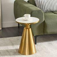 Wyld and Coco 35cm Round Side Table - White Marble Top Matte Gold Metal Base