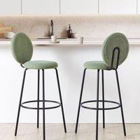Wyld and Coco Light Green Boucle Bar Stools Set 2 Armless Matte Black Steel Legs