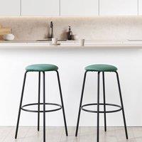 Wyld and Coco Emerald Velvet Armless Bar Stools Set of 2 Black Steel Legs in Green