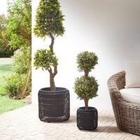 Wyld and Coco Black PE Rattan Plant Pots Set of 2 with Plastic Inserts