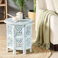 Wyld and Coco Mango Wood Co Side Table - Distressed Blue Round Top 45 cm