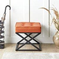 Wyld and Coco Orange Faux Leather Footstool with Iron Legs - W47 x D40 x H43cm