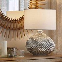 Wyld and Coco Glam Oval Glass Table Lamp 55 cm - Silver Studded Base Creme Shade