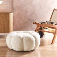 Wyld and Coco Maisonique Off-White Boucl Pouffe 60cm - Round Footstool in White