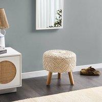 Wyld and Coco Macram Beige Footstool with Eucalyptus Legs 40 x 40 x 44 cm