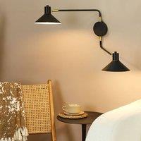 Wyld and Coco Two Light Wall Lamp Black Steel Adjustable Arms Drum Shades Gold