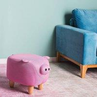 Wyld and Coco Pig Nursery Footstool Pink Fabric with Wooden Legs