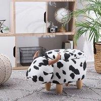Wyld and Coco Cow Storage Stool - White Black Faux Leather Rubberwood Legs