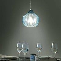 Wyld and Coco Pendant Lamp - Blue Glass Bell Shade Retro Hanging Light