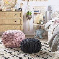 Wyld and Coco Pink Knitted Cotton Pouffe 50 x 35 cm